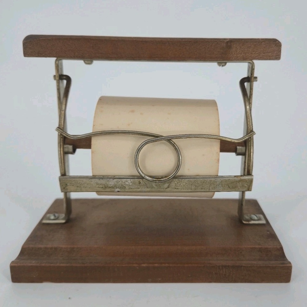 Victor Goldman Vintage 1959 MCM Mini Paper Roll Dispenser Wood Metal Desk